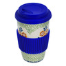 Polish Pottery Travel Coffee Mug Three Lillies UNIKAT