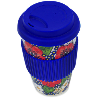 Polish Pottery Travel Coffee Mug Vivid Garden UNIKAT