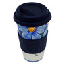 Polish Pottery Travel Coffee Mug with Sleeve Himalayan Blue Poppy UNIKAT
