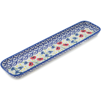 Polish Pottery Tray 16&quot; Poppies And Cornflowers UNIKAT