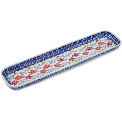 Polish Pottery Tray 16&quot; Red Flower Meadow