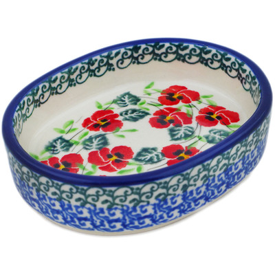 Polish Pottery Tray 3&quot; Delicate Red Flowers