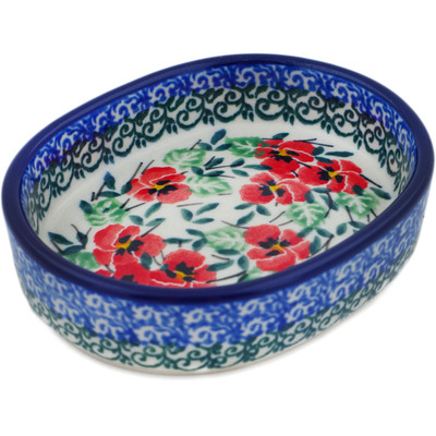 Polish Pottery Tray 3&quot; Red Pansy