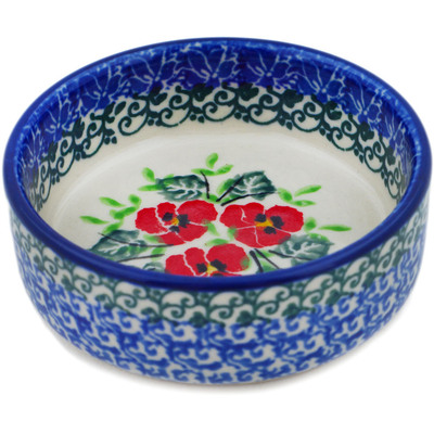 Polish Pottery Tray 4&quot; Delicate Red Flowers