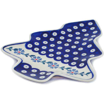 Polish Pottery Tray 9&quot; Peacock Forget-me-not