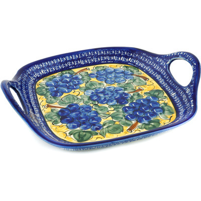 Polish Pottery Tray with Handles 10&quot; Tuscan Grapes