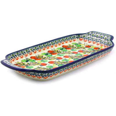 Polish Pottery Tray with Handles 12-inch Apple Orchard