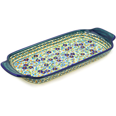 Polish Pottery Tray with Handles 12-inch Cottage Garden UNIKAT