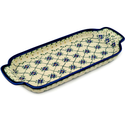 Polish Pottery Tray with Handles 12-inch Gingham Trellis