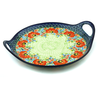Polish Pottery Tray with Handles 13&quot; Garden Meadow UNIKAT
