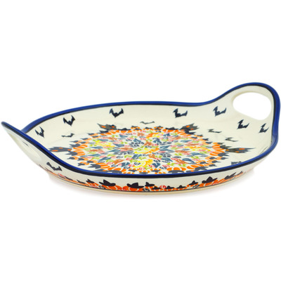 Polish Pottery Tray with Handles 13&quot; Halloween Night