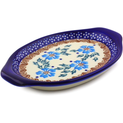 Polish Pottery Tray with Handles 7&quot; Blue Cornflower