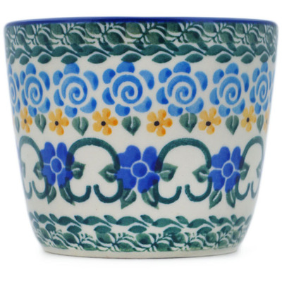 Polish Pottery Tumbler 6 oz Blue Impatiens Vines UNIKAT