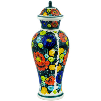 faience Urn 18&quot; Blooming Roses