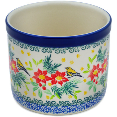 Polish Pottery Utensil Jar 5&quot; Festive Avian Delight UNIKAT