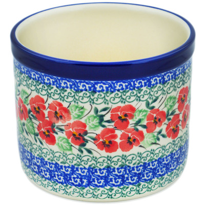 Polish Pottery Utensil Jar 5&quot; Red Pansy
