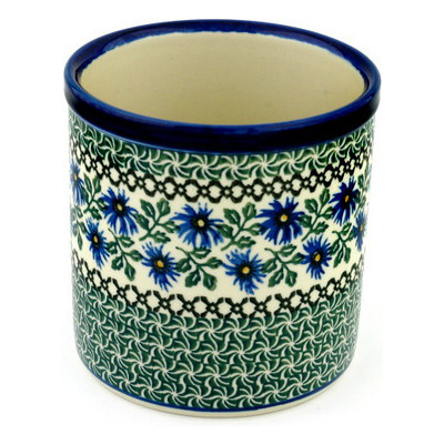 Polish Pottery Utensil Jar 6&quot; Blue Chicory