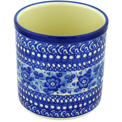 Polish Pottery Utensil Jar 6&quot; Blue Poppy Circle UNIKAT