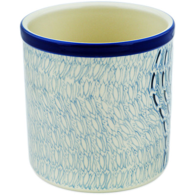 Polish Pottery Utensil Jar 6&quot; Blue Wave UNIKAT