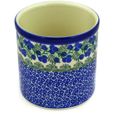 Polish Pottery Utensil Jar 6&quot; Blueberry Fields Forever