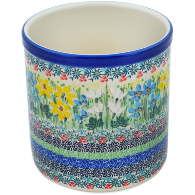 Polish Pottery Utensil Jar 6&quot; Dandy Daffodils UNIKAT