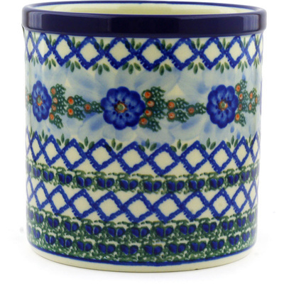 Polish Pottery Utensil Jar 6&quot; Latice Daisy UNIKAT