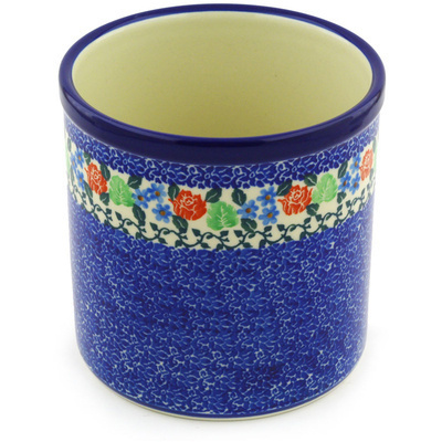 Polish Pottery Utensil Jar 6&quot; Obsessive Spring