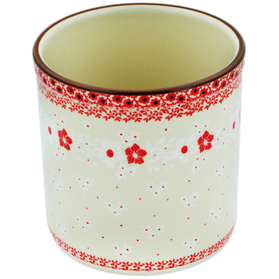 Polish Pottery Utensil Jar 6&quot; Poinsettia Lace
