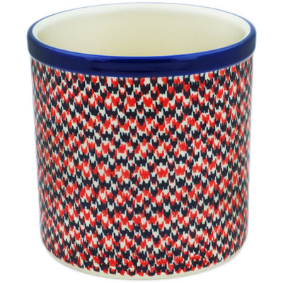Polish Pottery Utensil Jar 6&quot; Red Houndstooth
