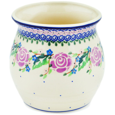 Polish Pottery Utensil Jar 6&quot; Retro Rose UNIKAT