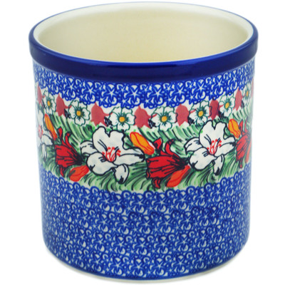 Polish Pottery Utensil Jar 6&quot; Scarlet Flora UNIKAT