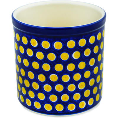 Polish Pottery Utensil Jar 6&quot; Yellow Dots