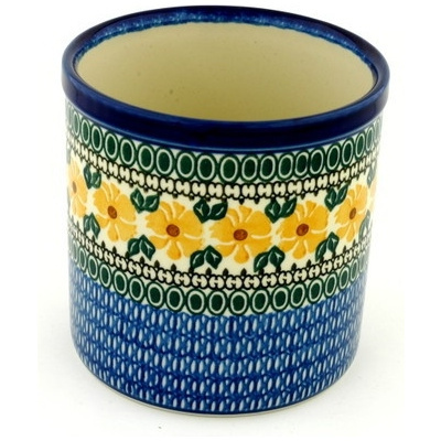 Polish Pottery Utensil Jar 6&quot; Yellow Morning Glory