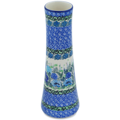 Polish Pottery Vase 10&quot; Blue Meadow UNIKAT