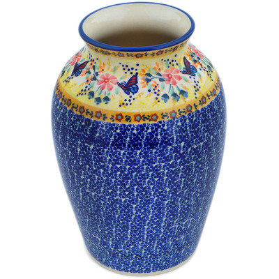 Polish Pottery Vase 10&quot; Butterfly Summer Garden UNIKAT