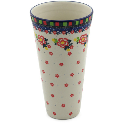 Polish Pottery Vase 10&quot; Floral Puzzles UNIKAT