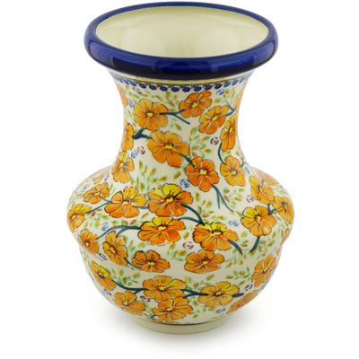 Polish Pottery Vase 10&quot; Golden Floral UNIKAT