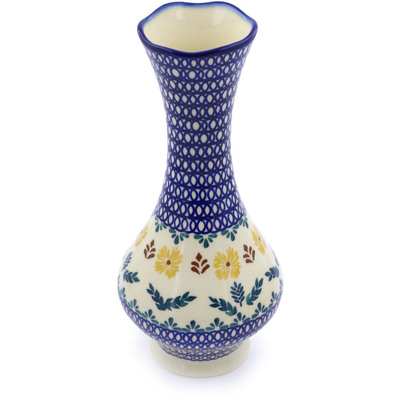 Polish Pottery Vase 10&quot; Golden Flower Garden