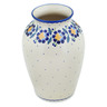 Polish Pottery Vase 10&quot; Orange And Blue Flower