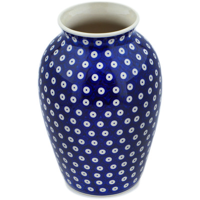 Polish Pottery Vase 10&quot; Peacock Eyes