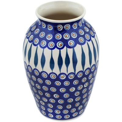 Polish Pottery Vase 10&quot; Peacock