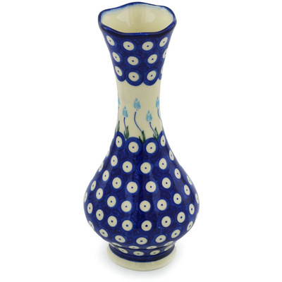 Polish Pottery Vase 10&quot; Peacock Tulip Garden