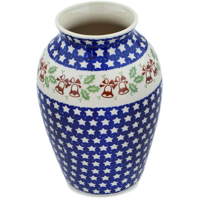 Polish Pottery Vase 10&quot; Sleigh Bells