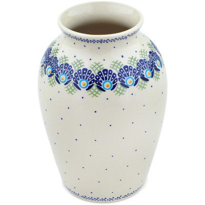 Polish Pottery Vase 10&quot; Tail Feathers