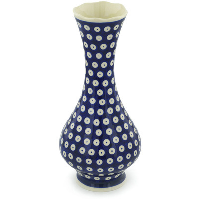 Polish Pottery Vase 11&quot; Blue Eyed Peacock