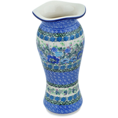 Polish Pottery Vase 11&quot; Blue Meadow UNIKAT