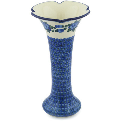 Polish Pottery Vase 11&quot; Blue Poppies