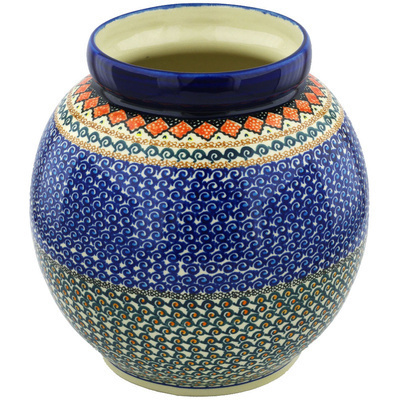 Polish Pottery Vase 11&quot; Coral Diamonds UNIKAT