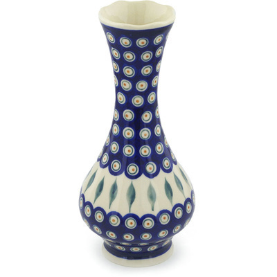 Polish Pottery Vase 11&quot; Peacock
