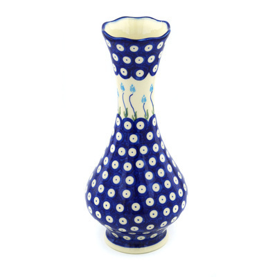 Polish Pottery Vase 11&quot; Peacock Tulip Garden